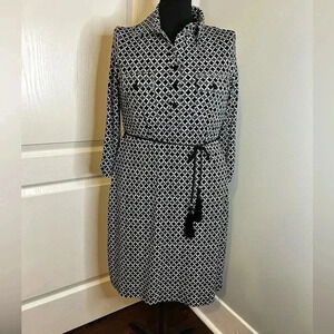 Carole‎ Little Geometric Print Stretchy Long Sleeve Shirt Dress w Belt Womens 8